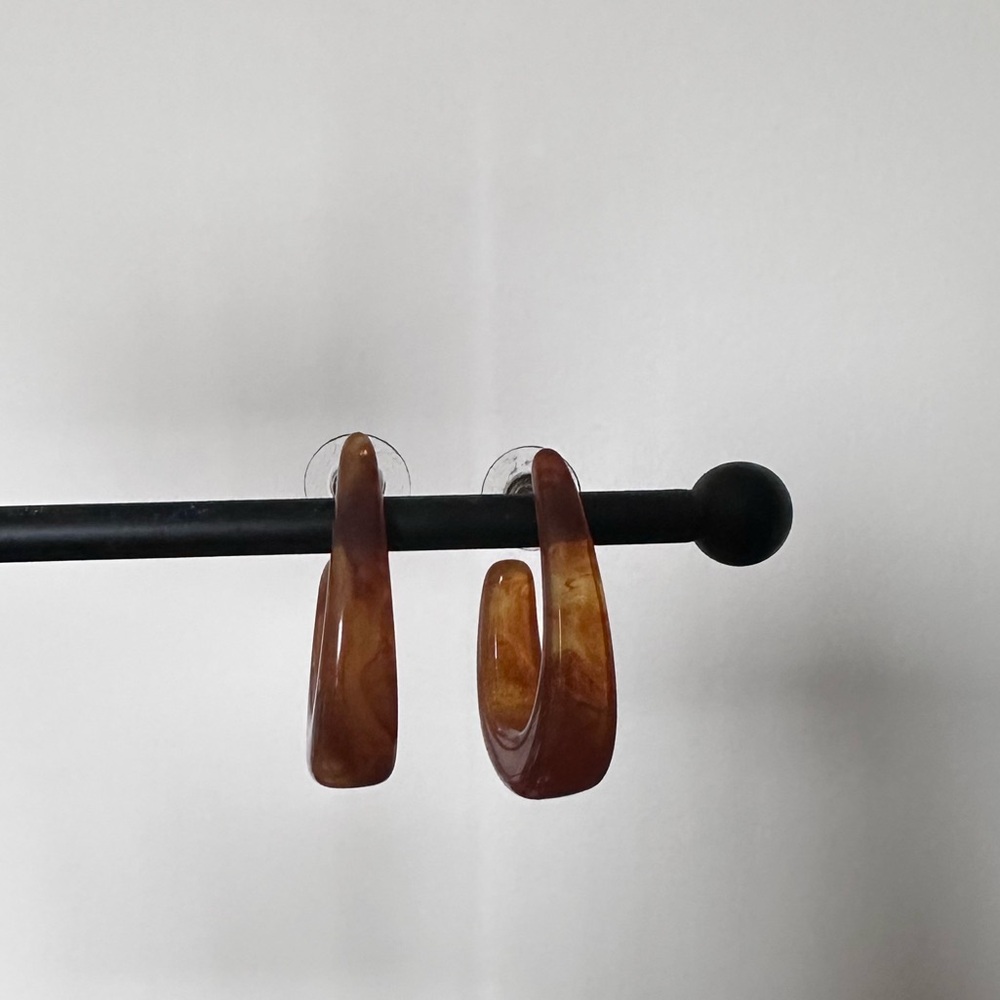 Classic Amber Brown Resin Hoop Earrings